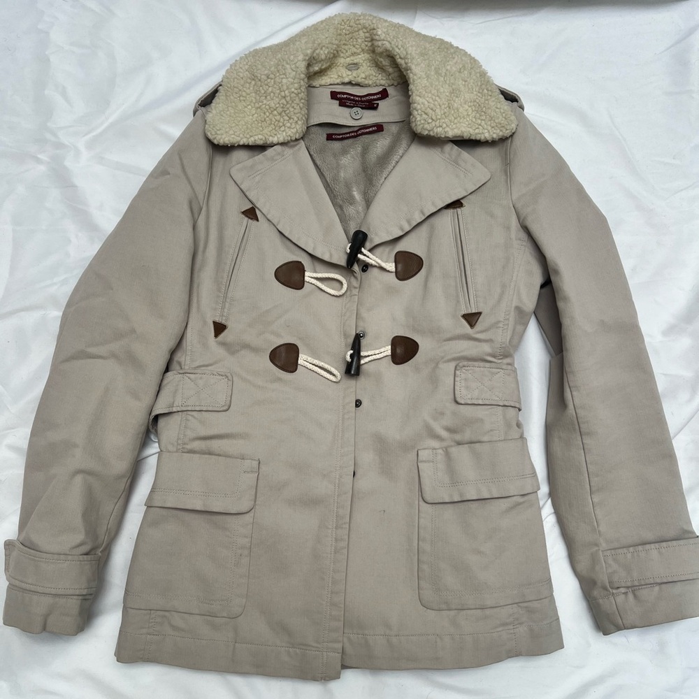 Comptoir des Cotonniers Khaki Coat with Removable Shearling Inside | Size 40